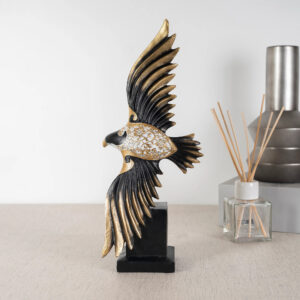 Miraya Polyresin Flying Bird, Hand Finished Figurine 38Cm in Black & Gold Colour