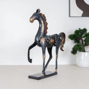 Metal Mania Turksh Runing Horse Figurine 40X50Cm in Black Colour