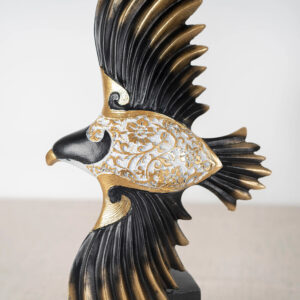 Miraya Polyresin Flying Bird, Hand Finished Figurine 38Cm in Black & Gold Colour