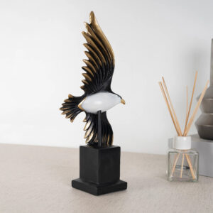 Miraya Polyresin Flying Bird, Hand Finished Figurine 38Cm in Black & Gold Colour