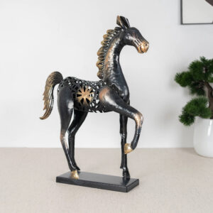 Metal Mania Turksh Runing Horse Figurine 40X50Cm in Black Colour