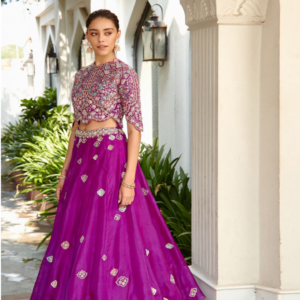 Purple Embroidered Top And Skirt