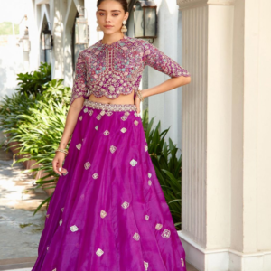 Purple Embroidered Top And Skirt