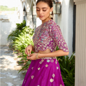 Purple Embroidered Top And Skirt