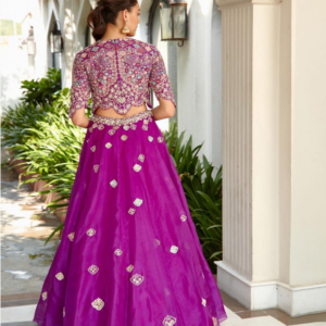 Purple Embroidered Top And Skirt