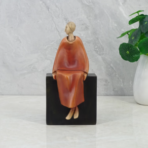 Alpine Polyresin Man Sitting On Bench 20 Cm in Brown Colour